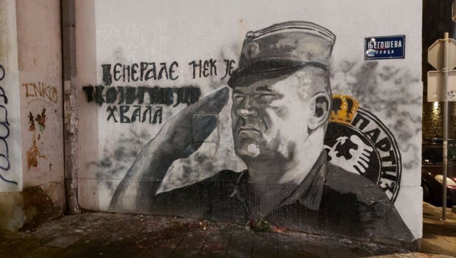 EKSTREMISTI NASTAVLJAJU DA DIVLJAJU: Bačena farba na mural Ratku Mladiću u Beogradu