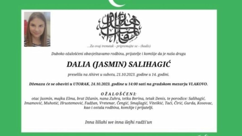 САРАЈЕВО ОКОВАНО ТУГОМ: Сахрањена дјевојчица Далија Салихагић