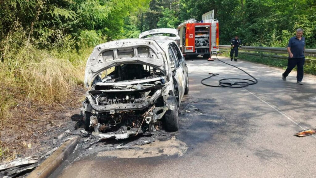 САМ ПЛАНУО: Аутомобил изгорио у пожару код Бањалуке (ФОТО)