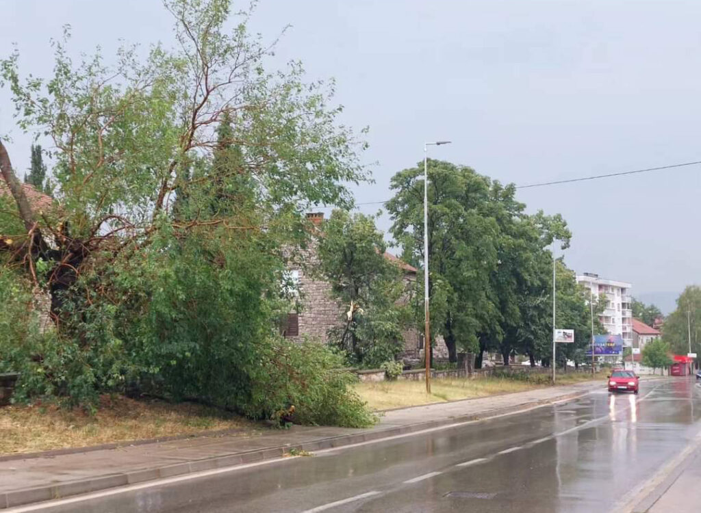 НЕВРИЈЕМЕ НА ЈУГУ СРПСКЕ: Оборена стабла, кровови без цријепа; села Билеће и Гацка немају струје (ФОТО)