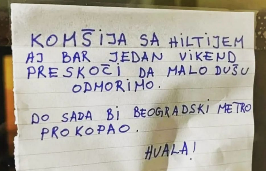 AJ BAR JEDAN VIKEND PRESKOČI DA ODMORIMO DUŠU… Hit poruka osvanula u stambenoj zgradi, stanar moli komšiju za mir (FOTO)