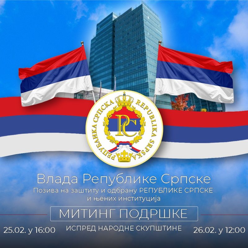 MITING PODRŠKE PREDSJEDNIKU SRPSKE: U utorak i srijedu ispred Narodne skupštine za Dodika