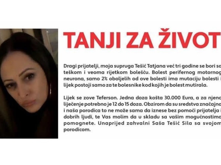 TATJANI TEŠIĆ HITNO TREBA LIJEK: Kupovinom karte za koncert Andreane Čekić doniramo novac za njenu borbu