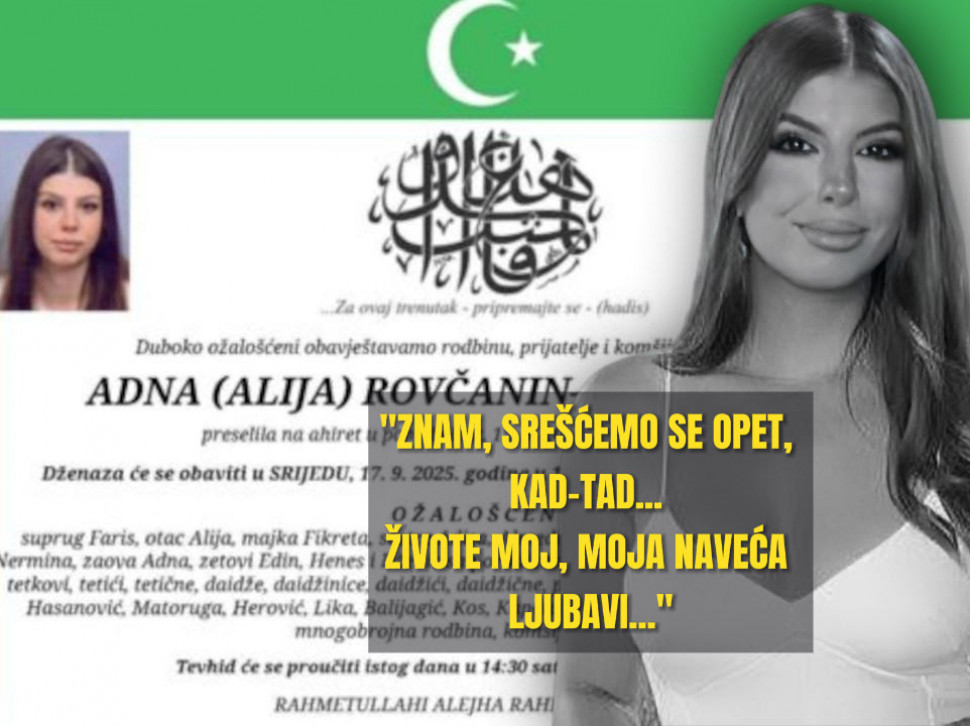 „NAJVEĆA MOJA LJUBAVI, SREŠĆEMO SE KAD-TAD: Adna preminula dva dana nakon vjenčanja, muž se oprostio potresnim riječima