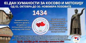 HUMANITARNI BROJ 1434 U OKTOBRU OSTVARIO PREKO 8.500 POZIVA: Prkupljeno 17.000 KM za pomoć Kosovu i Metohiji