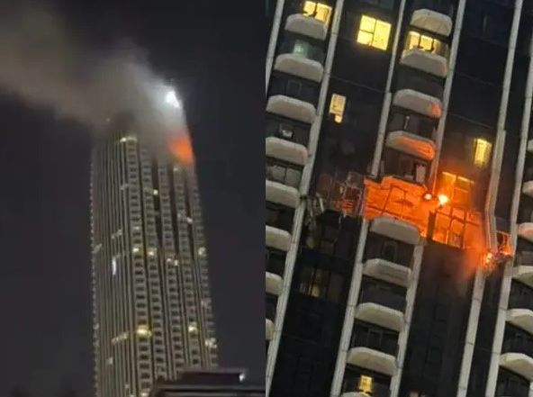 VATRA NA ZGRADI U DUBAIJU: Krhotina drona izazvala požar, neboder zahvaćen plamenom (VIDEO)