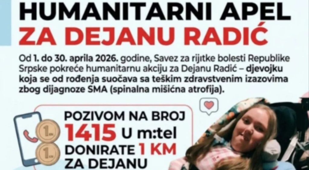 SVAKA MARKA MOŽE POMOĆI: Pozovite 1415 za Dejanu iz Teslića koja vodi bitku sa spinalnom mišićnom artrofijom