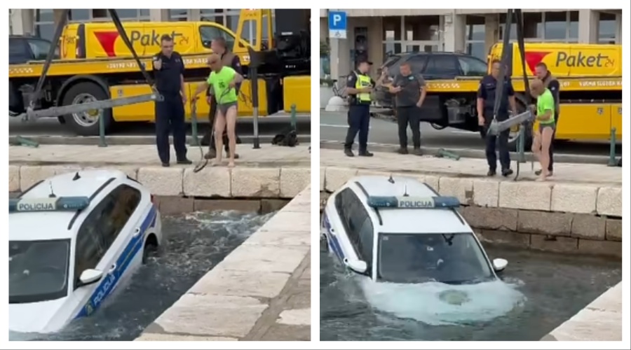 NESVAKIDAŠNJI PRIZOR: Policajac otišao na bankomat, službeni automobil mu „pobjegao“ u more (VIDEO)