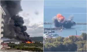 UKRAJINCI ŽESTOKO NAPALI PUTINOVO LJTOVALIŠTE: Gori skladište nafte, pogođen poznati brod (VIDEO)